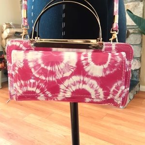 Pink and White Tye Dye Patent Leather Convertible Crossbody Bag
